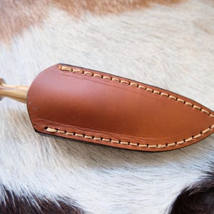Small Dagger Knife Olive Wood Handle With Leather Sheath