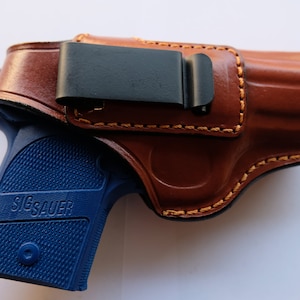 Handcrafted Leather OWB And IWB Holster for Sig Sauer P938 Black Tan