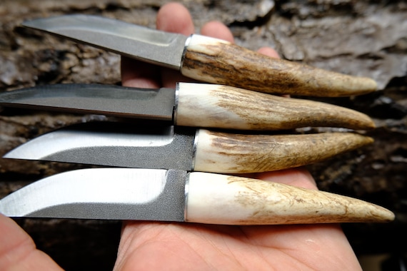 Custom Made Stag Antler Handle Knife With Leather Sheath