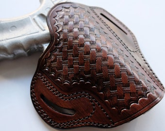 Leren basketweave OWB-holster met open bovenkant voor Glock 19