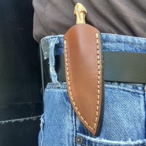 Small Dagger Knife Olive Wood Handle With Leather Sheath