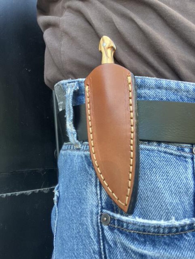 Small Dagger Knife Olive Wood Handle With Leather Sheath