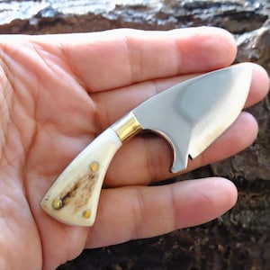 Custom Made Mini Neck Pocket Knife With Leather Sheath Deer Horn Handle