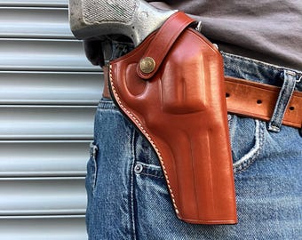 Funda de cuero para extracción cruzada: S&W 686, Ruger GP100, Colt Python de 4 pulgadas