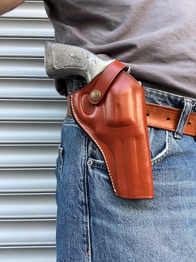 Leather Cross Draw Holster For Smith Wesson 686 Ruger Gp100 Colt Python 4 inch Barrel