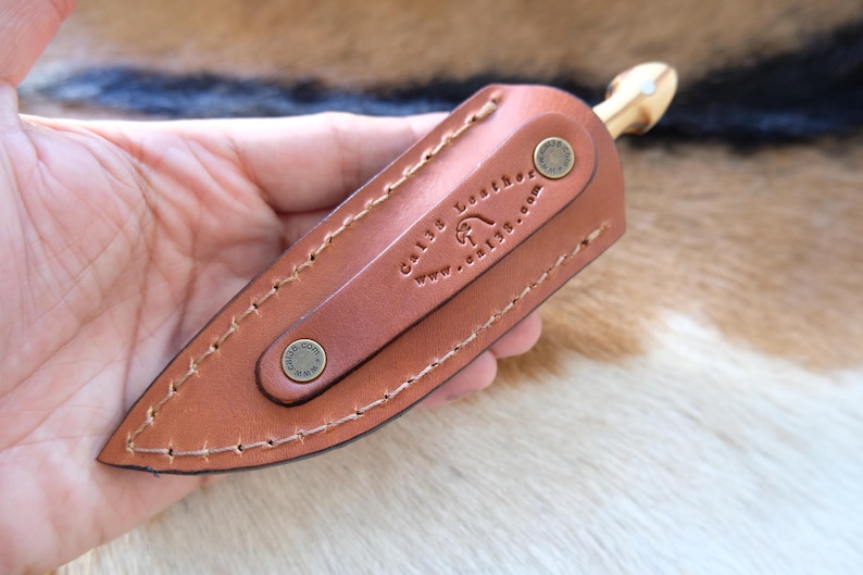 Small Dagger Knife Olive Wood Handle With Leather Sheath