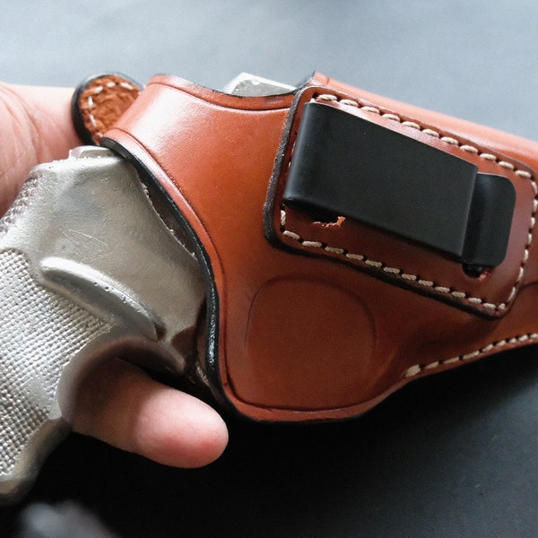 Holster IWB fabriqué à la main en cuir pour modèle Taurus 856, nez retroussé 38 spécial 5 cm