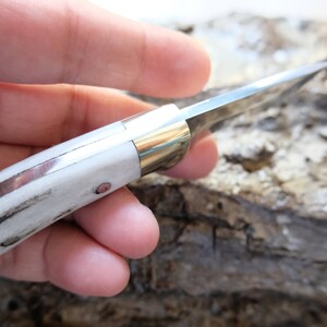 Mini Pocket Purse Belt Knife Deer Horn Handle With Leather Sheath