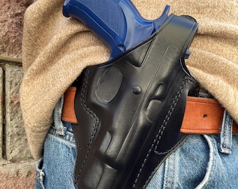 Funda de cuero OWB con liberación del pulgar: Cz 75, 75B (para diestros)