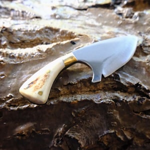 Custom Made Mini Neck Pocket Knife With Leather Sheath Deer Horn Handle