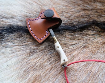 Mini Axe Hatchet Deer Antler Handle With Leather Sheath
