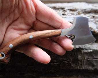Mini Axe Hatchet With Leather Sheath (Walnut Wood Handle)