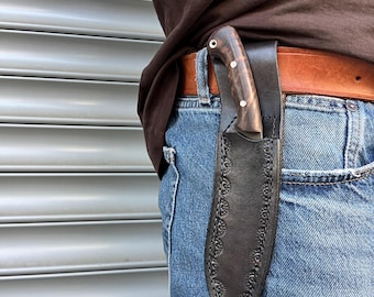 Custom Made Kukri Knife With Leather Sheath (Walnut Wood Handle)