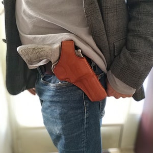 Two Position Handcrafted Leather Cross Draw Holster For Smith Wesson  357 Magnum 3 inch 586,686,66,19