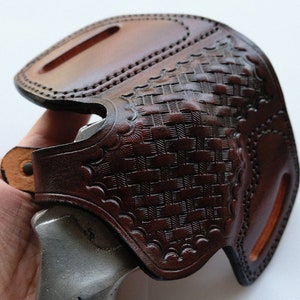 Handmade Leather OWB Holster: Basket Weave, Smith & Wesson J Frame .38 (R.H)