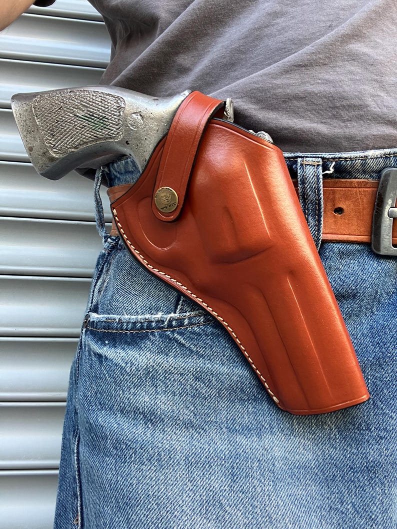 Leather Cross Draw Holster For Smith Wesson 686 Ruger Gp100 Colt Python 4 inch Barrel
