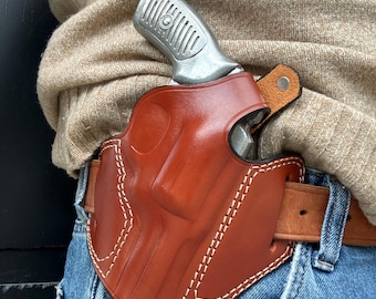 Leather OWB Thumb Break Holster: Ruger SP101 .357 Magnum 3" Barrel