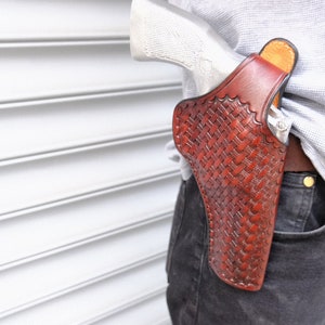 Leather Basket Weave Two Position  Thumb Break Holster For Smith and Wesson 686  357 Mag 4 inch Colt Python 4 inch Ruger GP100 4 inch