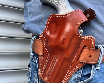 Leather OWB Thumb Break Holster:Smith And Wesson Model 686 4" Barrel (R.H)