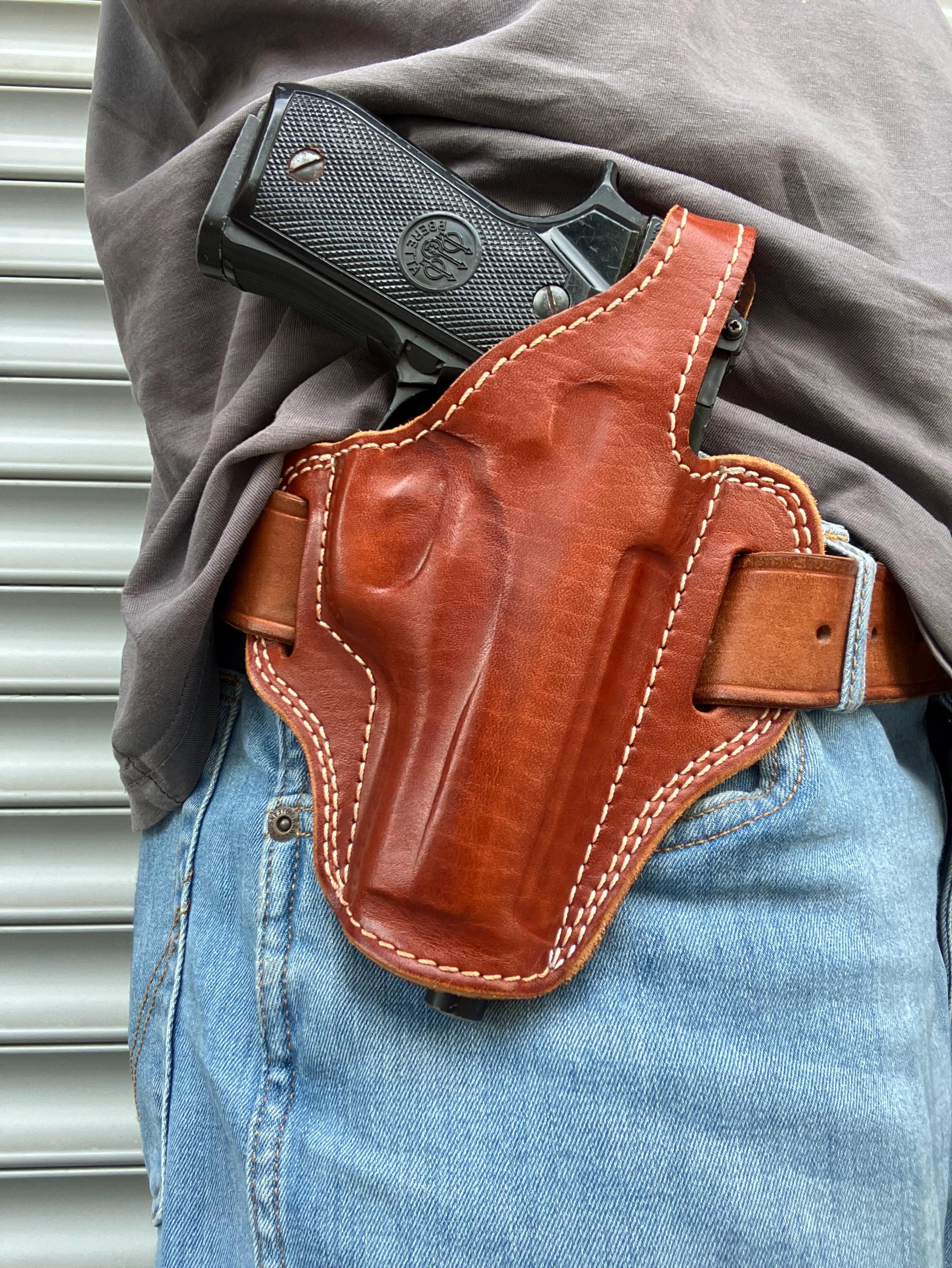 Handmade Leather OWB Thumb Break Holster for Beretta 92, 92FS, M9