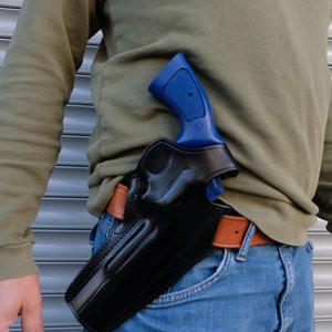 Leather OWB Holster For Smith and Wesson Model 686 357 Mag Ruger GP100 357 Mag 6 inch barrel (R.H)