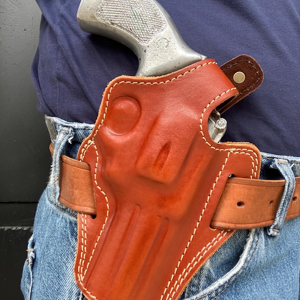 Leather OWB Thumb Break Holster:Smith And Wesson Model 686 4" Barrel