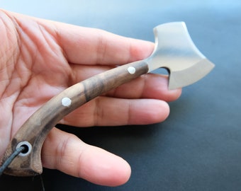 Mini Axe Hatchet With Leather Sheath (Walnut Wood Handle)