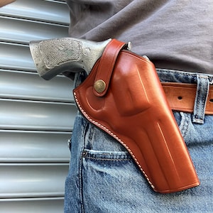 Leather Cross Draw Holster For Smith Wesson 686 Ruger Gp100 Colt Python 4 inch Barrel
