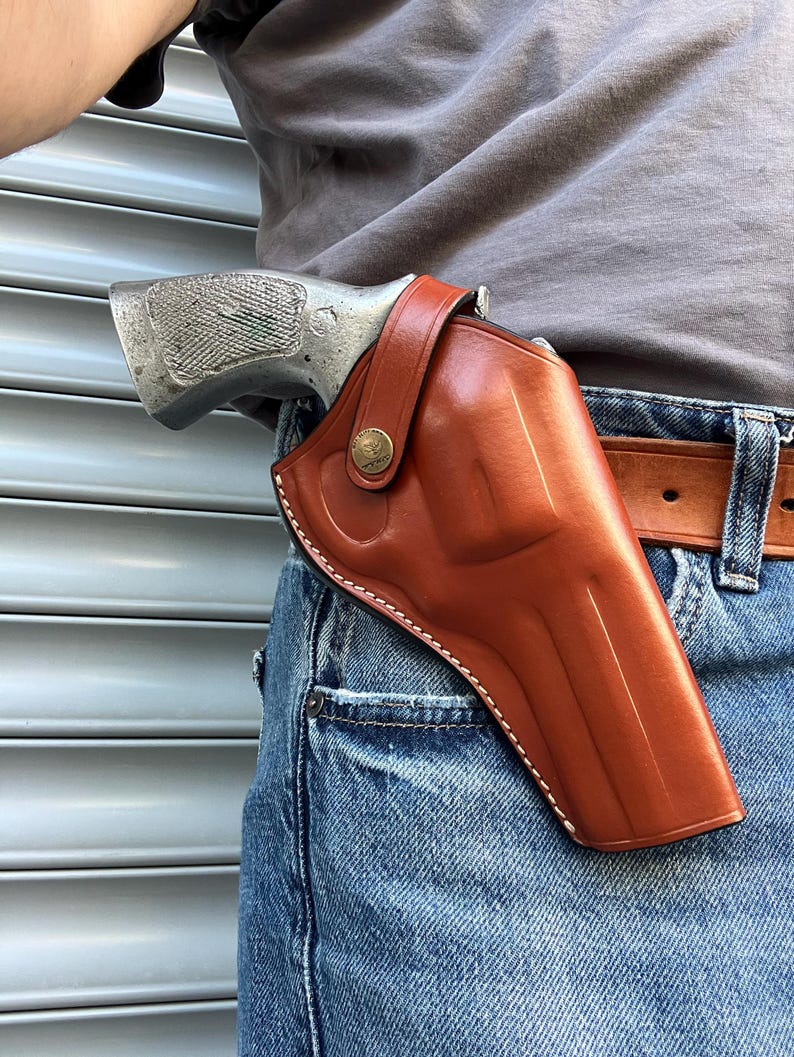 Leather Cross Draw Holster For Smith Wesson 686 Ruger Gp100 Colt Python 4 inch Barrel