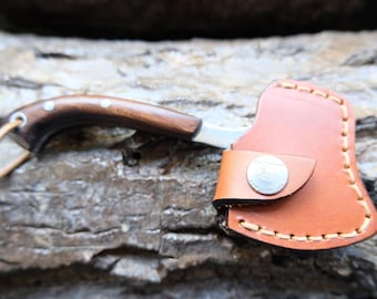 Mini Axe Hatchet Walnut Wood Handle With Leather Sheath