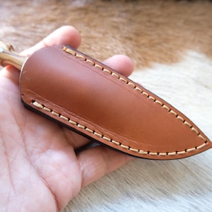 Small Dagger Knife Olive Wood Handle With Leather Sheath
