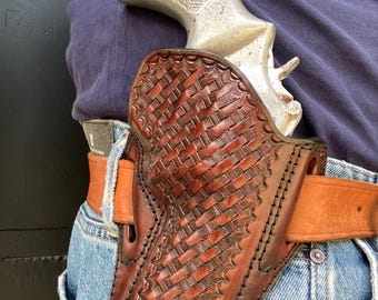 Korgflätad läderhölster OWB: Smith & Wesson 686 4 tum