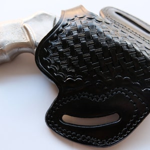 Leather Basket Weave OWB Thumb Break Holster For Taurus Model 856 Snub Nose 38 Special 2 inch (R.H) BLACK