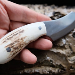 Custom Made Small Cleaver Knife Deer Horn Handle With Leather Sheath