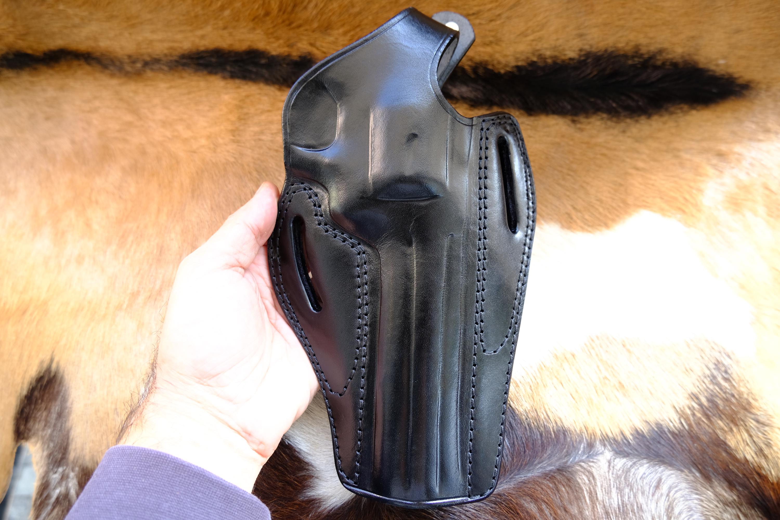 Masc Holster Leather OWB Paddle Holster For Colt Python .357 Magnum 4.25" Barrel #1304 – Right Hand, Adjustable Cant, Brown