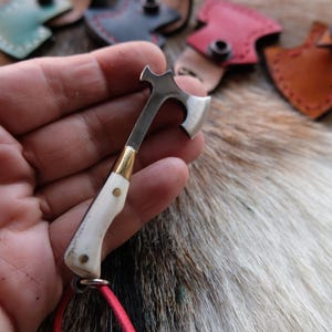 Mini Axe Hatchet Deer Horn Handle With Leather Sheath