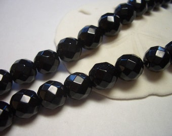 8mm black Obsidian beads, round, faceted, 8mm faceted beads, 8mm gemstone beads, 8 mm Obsidian beads, black, 8mm beads, faceted gemstone