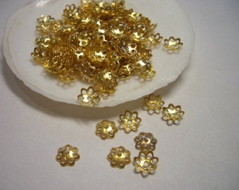 6mm bead caps,  scalloped edges, 6 mm, gold plated, end caps, golden, caps, 6mm round, flower bead caps, 6mm gold plated, caps, lead free