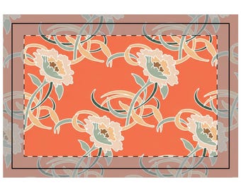 Peony Scroll Floral Quilted Placemat | Coral Teal Table Linen