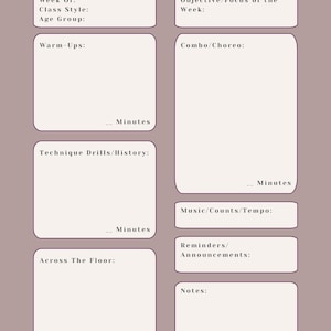 Dance Class Planning Worksheet