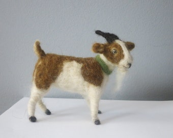 Brown and white needle felted goat