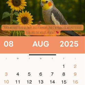 2025 Cockatiel Mini Desk Calendar | Printable 4x6 August–December | Digital Download