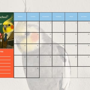 Printable Cockatiel Calendar 2025 | Funny Bird Meme Wall Calendar September Start