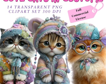 Costume Cats Clipart Set – 14 Dressed-Up Kittens (Transparent PNG)
