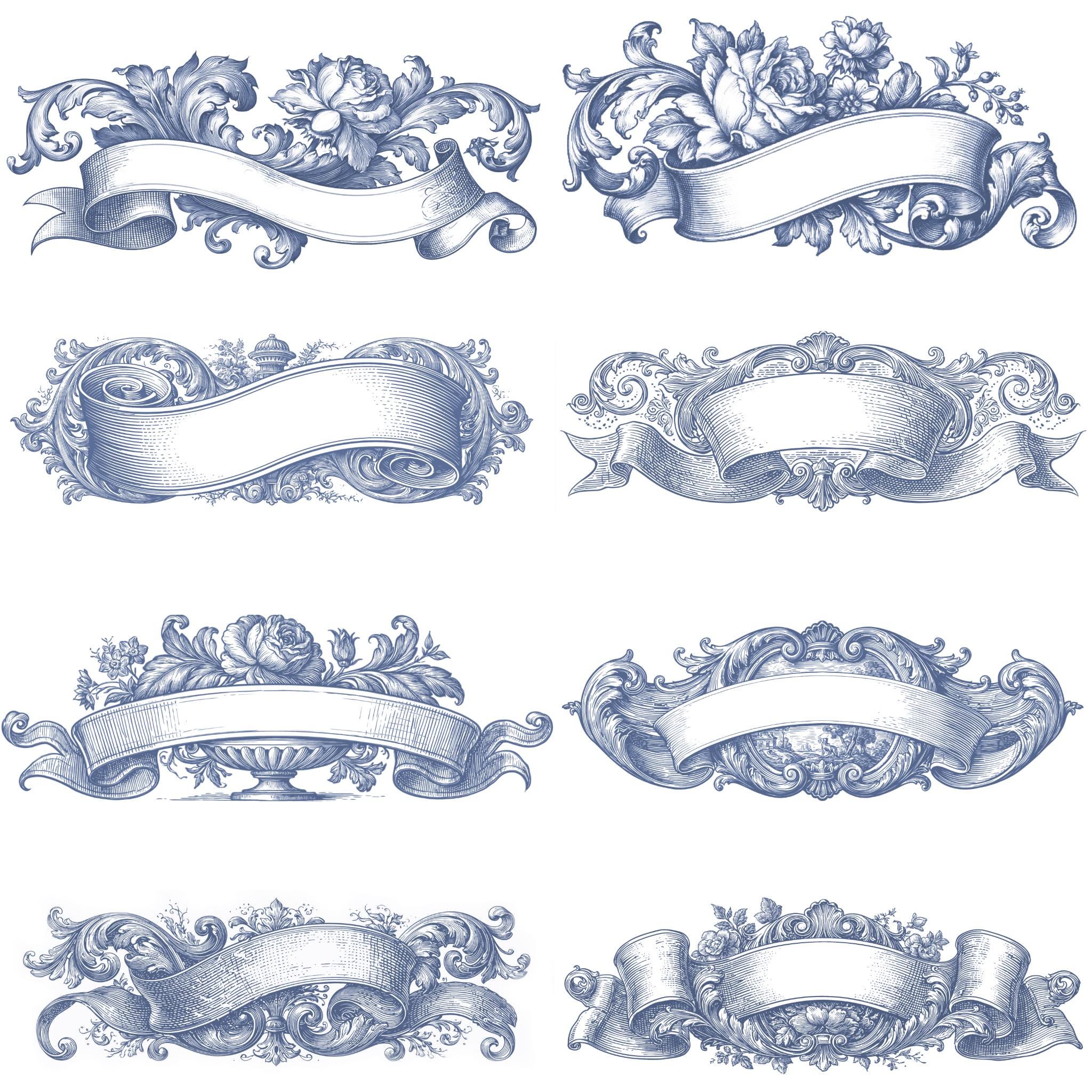 Rococo Ribbon Plate Ribbon Label and Banner Mega Bundle - 36 Rococo Baroque Transparent PNG ...