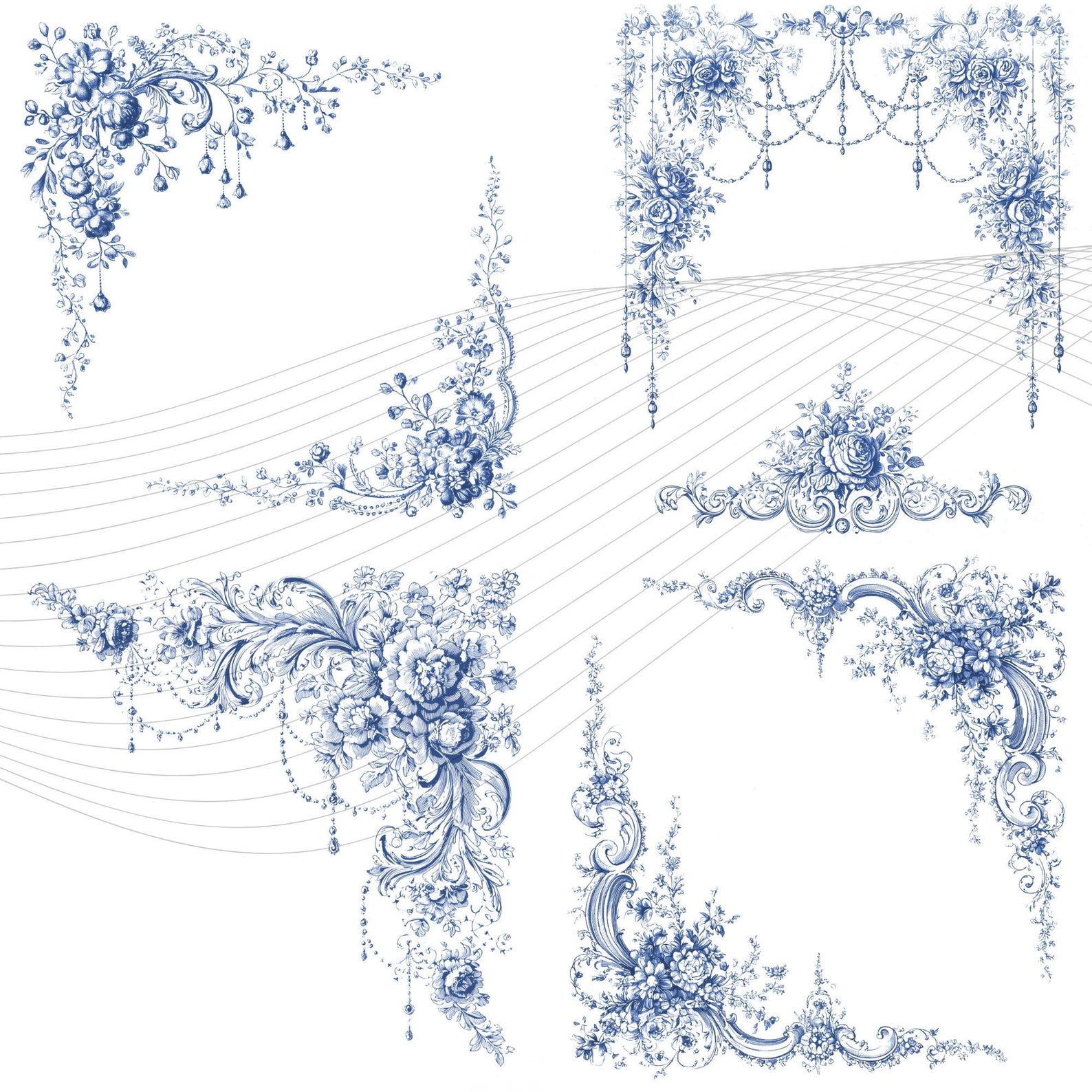 Mega Baroque Clipart Set Rococo Blue Frames Borders Crests PNG - Etsy