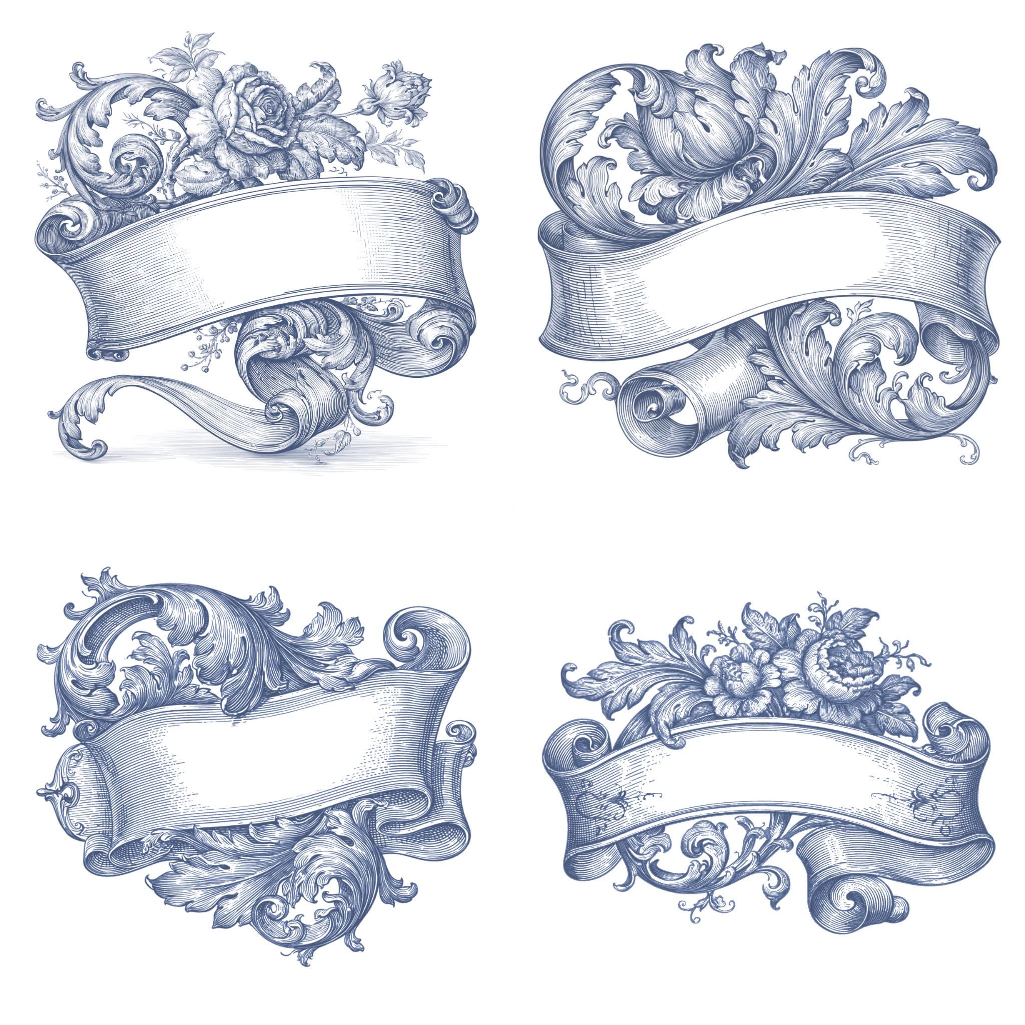 Ribbon Label and Banner Mega Bundle - 36 Rococo Baroque Transparent PNG ...
