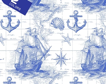 Maritimes Stoffmuster Set 300 DPI, Vintage Kompass, Schiff, Anker, Kompass, Landkarte, Landkarte Design