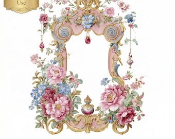 Pastell Rokoko Rahmen Clipart - Barock Blumenrand PNG