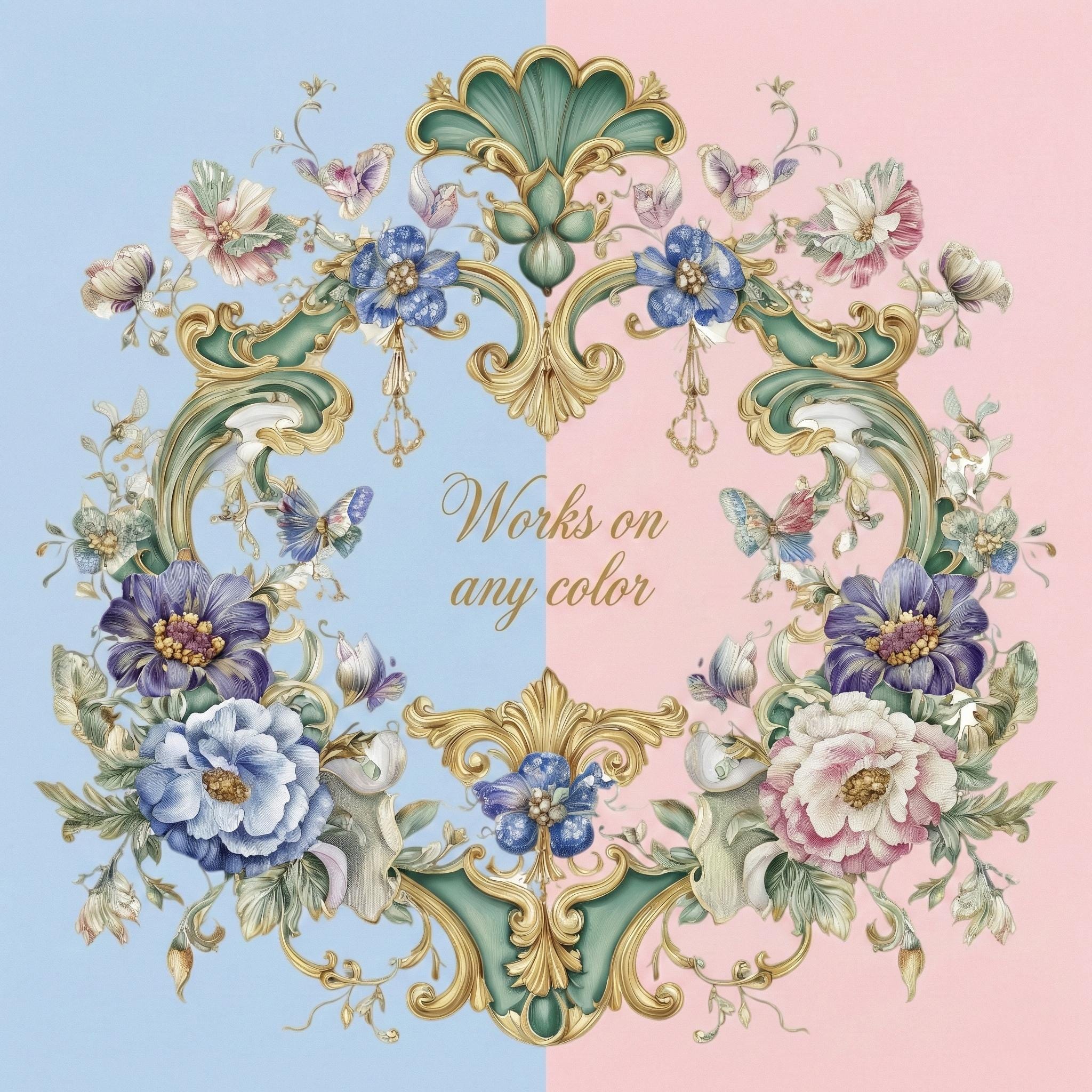 Pastel Rococo Frame Clipart - Baroque Floral Border PNG - Etsy